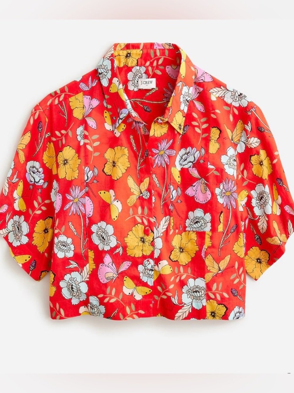 J. Crew x Dauphinette Organic Cotton Floral & Butterfly Crop Button-Up
